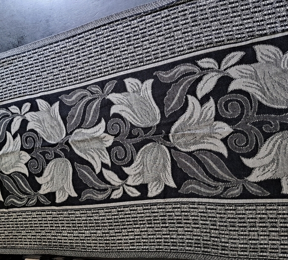 Black & Grey Floral Design Wrap/Table Runner/Wall Hanging - Picture 3 of 6